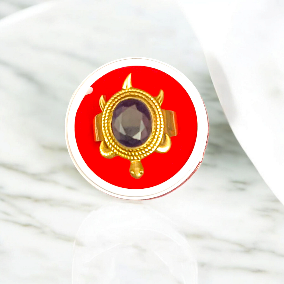 Kachua Neelam Ring - Adjustable Blue Sapphire Gemstone Ring with Kachua Design in Ashtdhatu for Men and Women