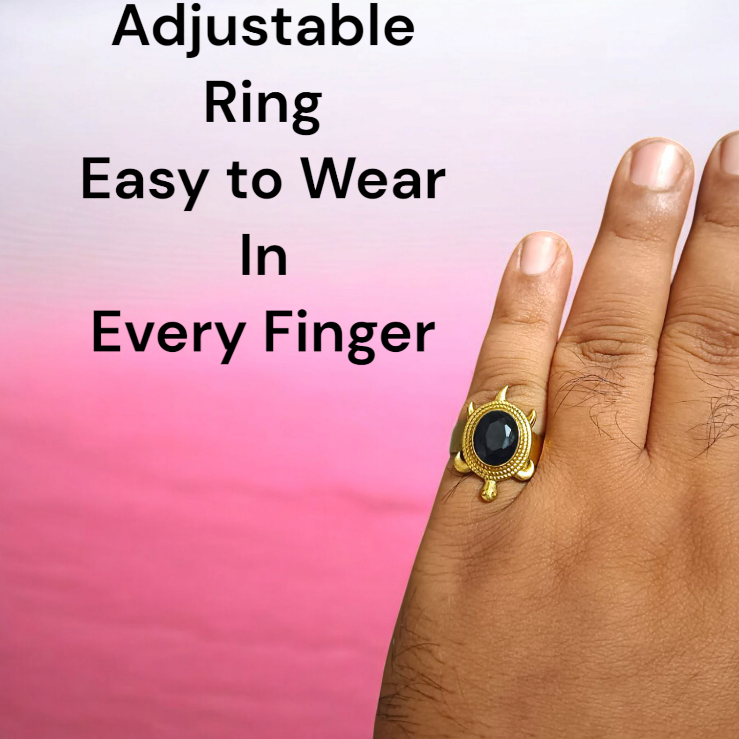 Kachua Neelam Ring - Adjustable Blue Sapphire Gemstone Ring with Kachua Design in Ashtdhatu for Men and Women