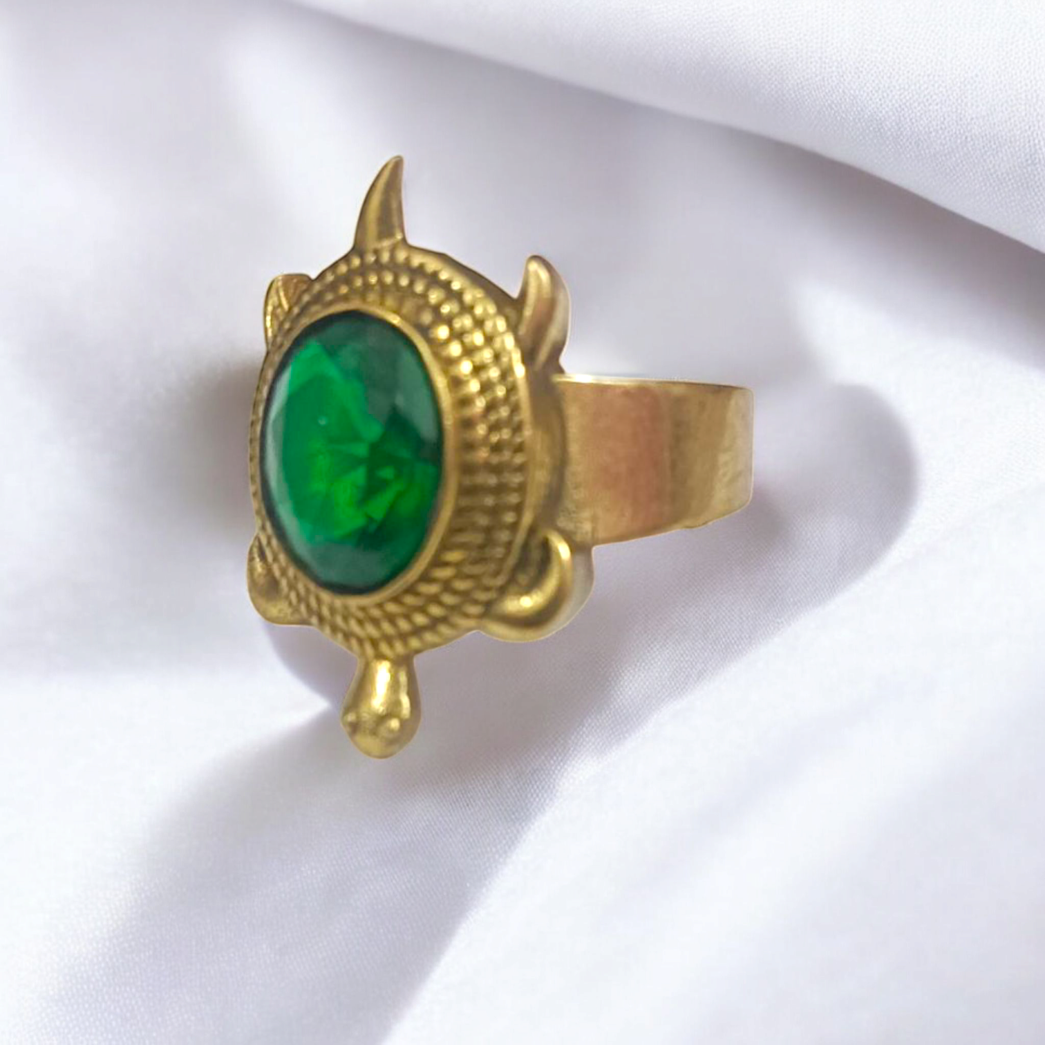 Kachua Panna Ring - Adjustable Emerald Gemstone Ring with Kachua Design in Ashtdhatu for Men and Women