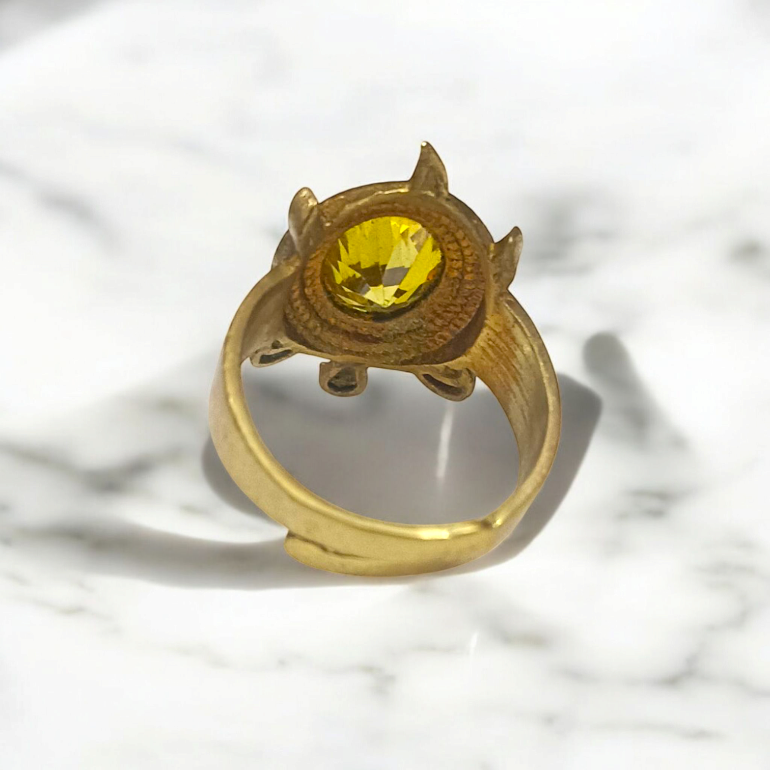Kachua Pukhraj Ring - Adjustable Yellow Sapphire Gemstone Ring with Kachua Design in Ashtdhatu for Men and Women.