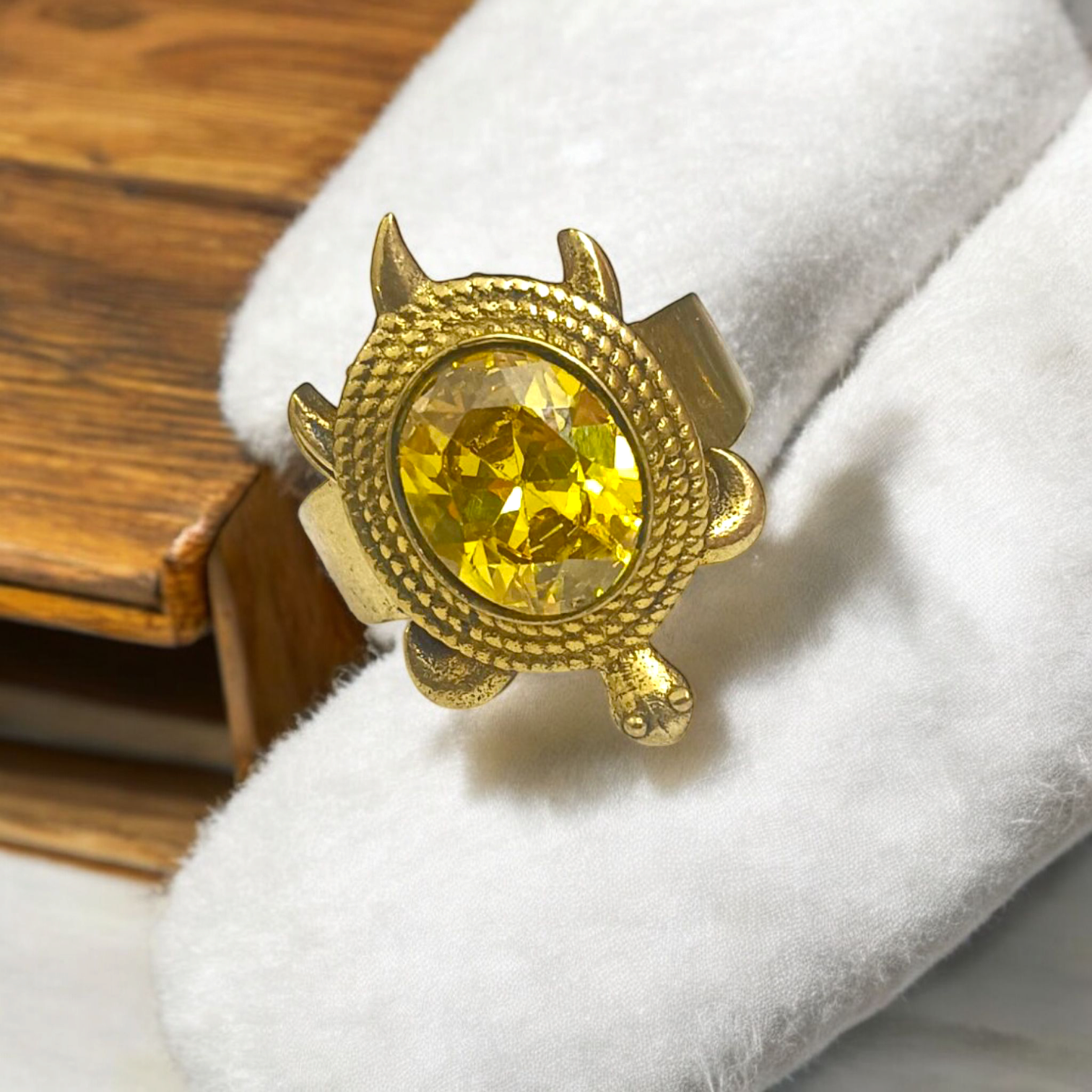 Kachua Pukhraj Ring Adjustable Yellow Sapphire Ring in Ashtdhatu