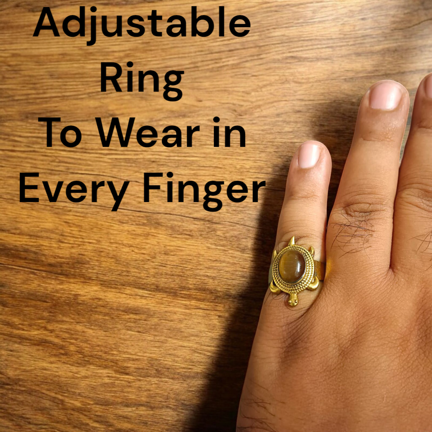 Kachua Tiger Eye Ring - Adjustable Tiger Eye Gemstone Ring with Kachua Design in Ashtdhatu for Men and Women