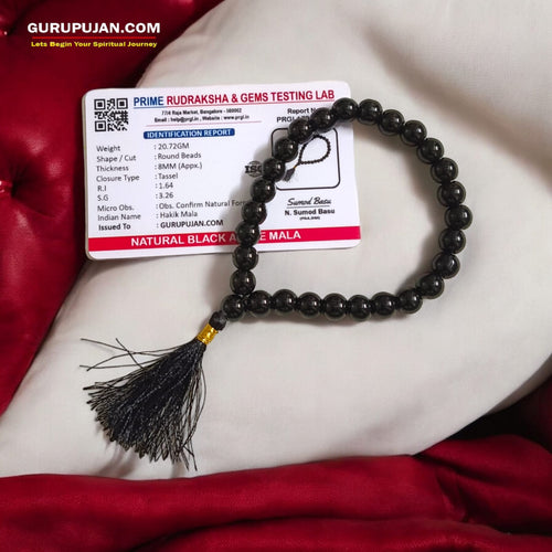 Kala Hakik Mala 27+1 Beads - Lab Certified Black Agate Jaap Mala - Regulate Energy Flow
