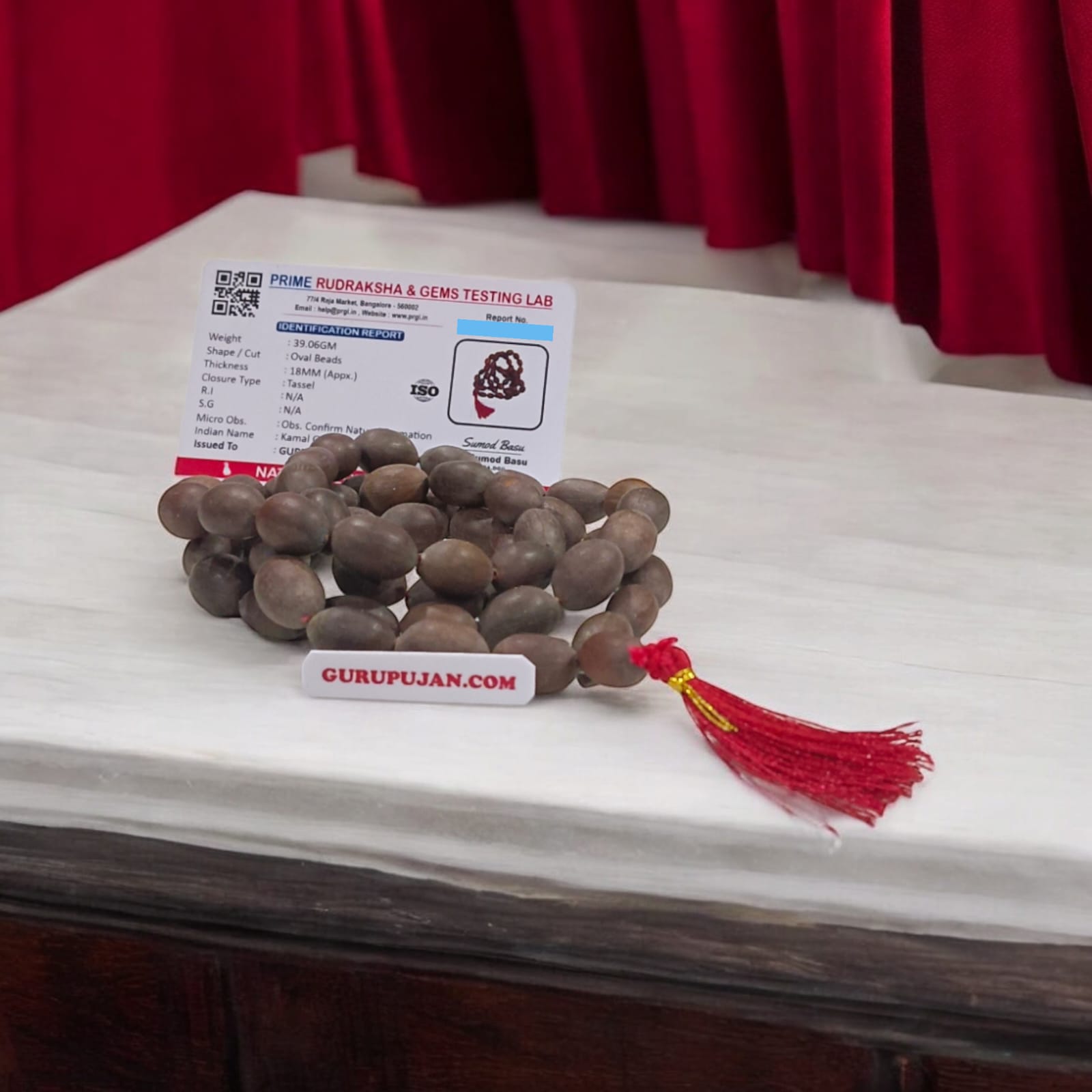 Kamal Gutta Mala 54+1 beads, also known as Lotus Seeds Mala, featuring oval-shaped beads, lab certified, ideal for jaap, meditation, and daily wear.