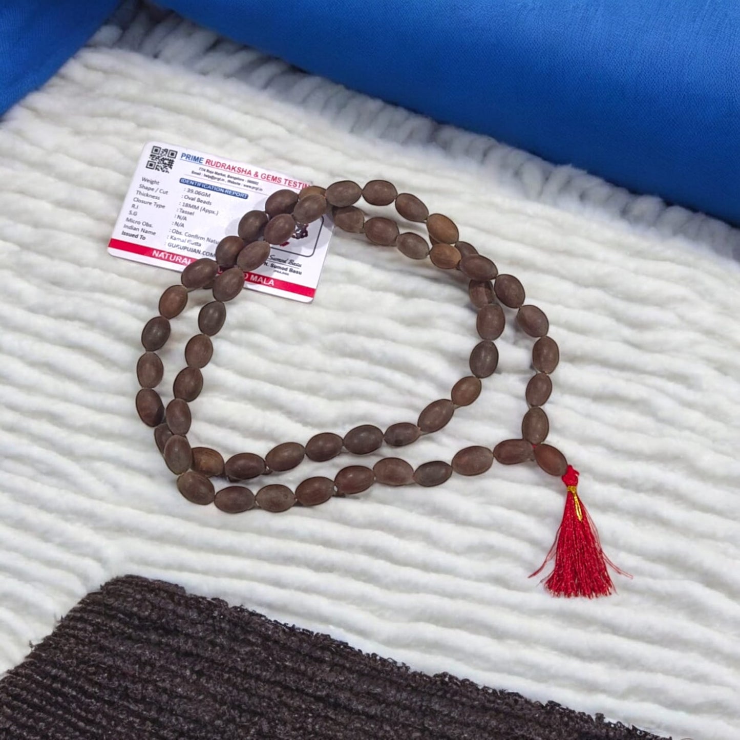 Kamal Gutta Mala 54+1 beads, also known as Lotus Seeds Mala, featuring oval-shaped beads, lab certified, ideal for jaap, meditation, and daily wear.