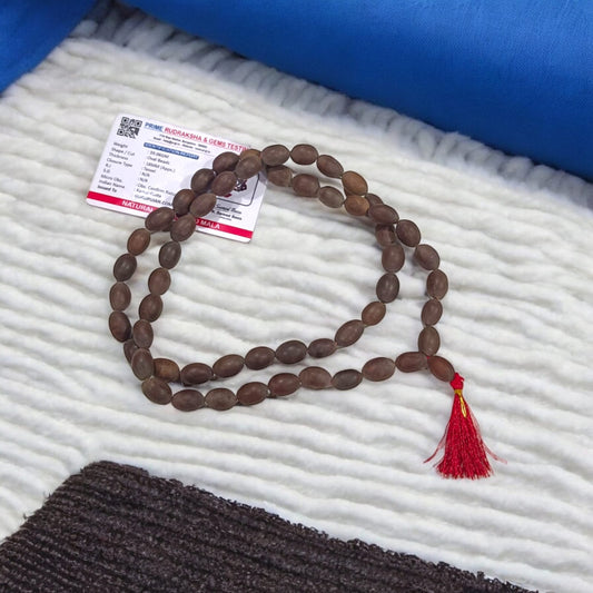 Kamal Gutta Mala 54+1 beads, also known as Lotus Seeds Mala, featuring oval-shaped beads, lab certified, ideal for jaap, meditation, and daily wear.