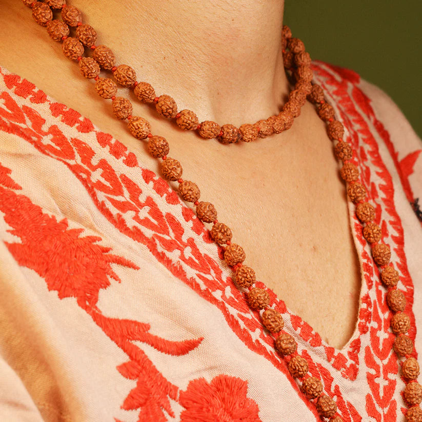 Lab-certified 2 Mukhi Rudraksha Mala for harmony in relationships, available in 27+1, 54+1, and 108+1 bead variants, by Gurupujan.