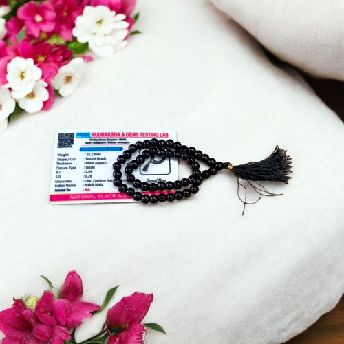 Natural Black Agate Mala 54+1 Beads | Lab Certified | Black Hakik Mala