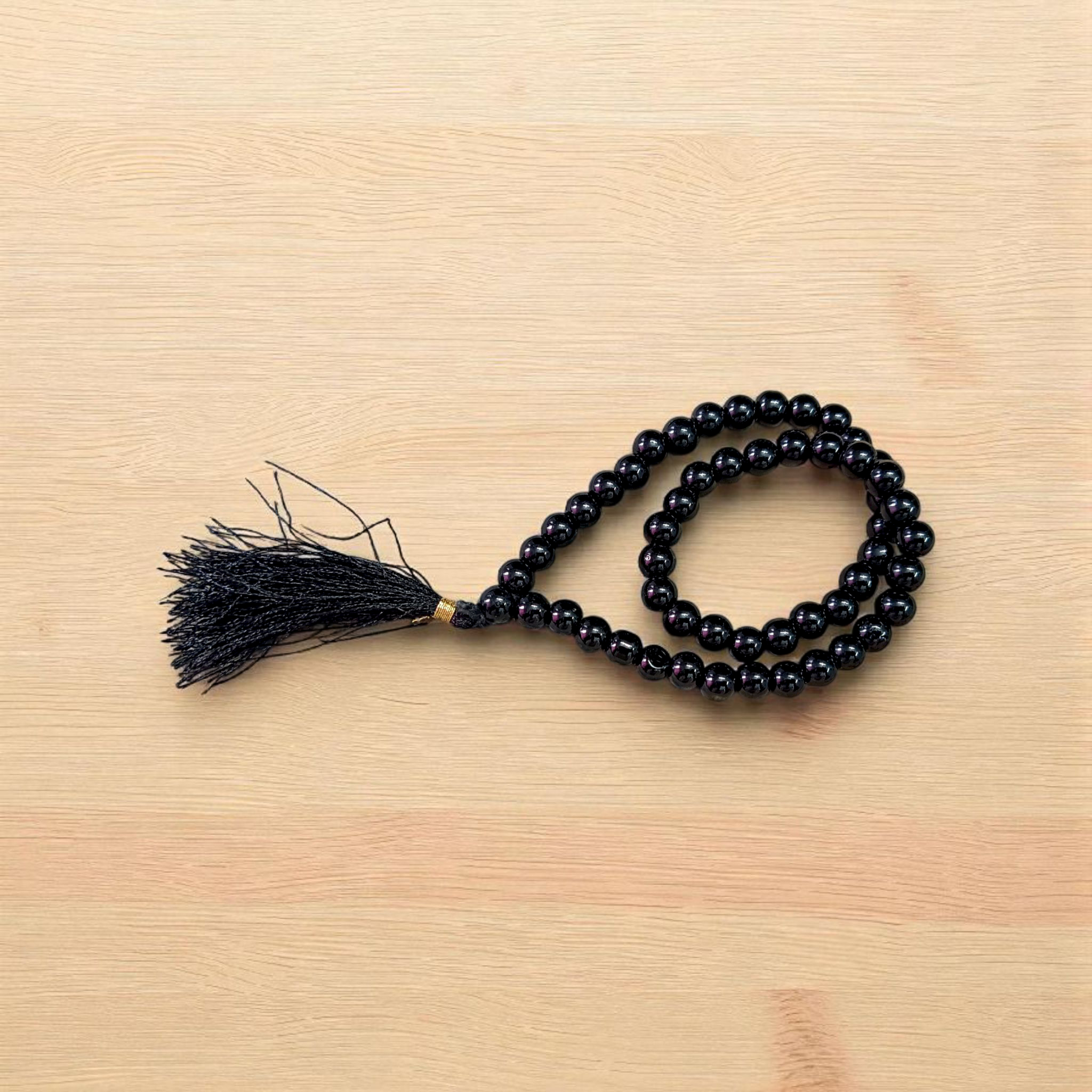 Lab Certified 54+1 bead Black Agate Mala with 6mm round beads for meditation, protection, and spiritual rituals