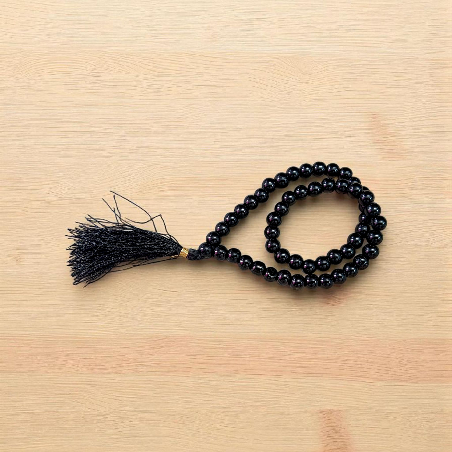 Lab Certified 54+1 bead Black Agate Mala with 6mm round beads for meditation, protection, and spiritual rituals