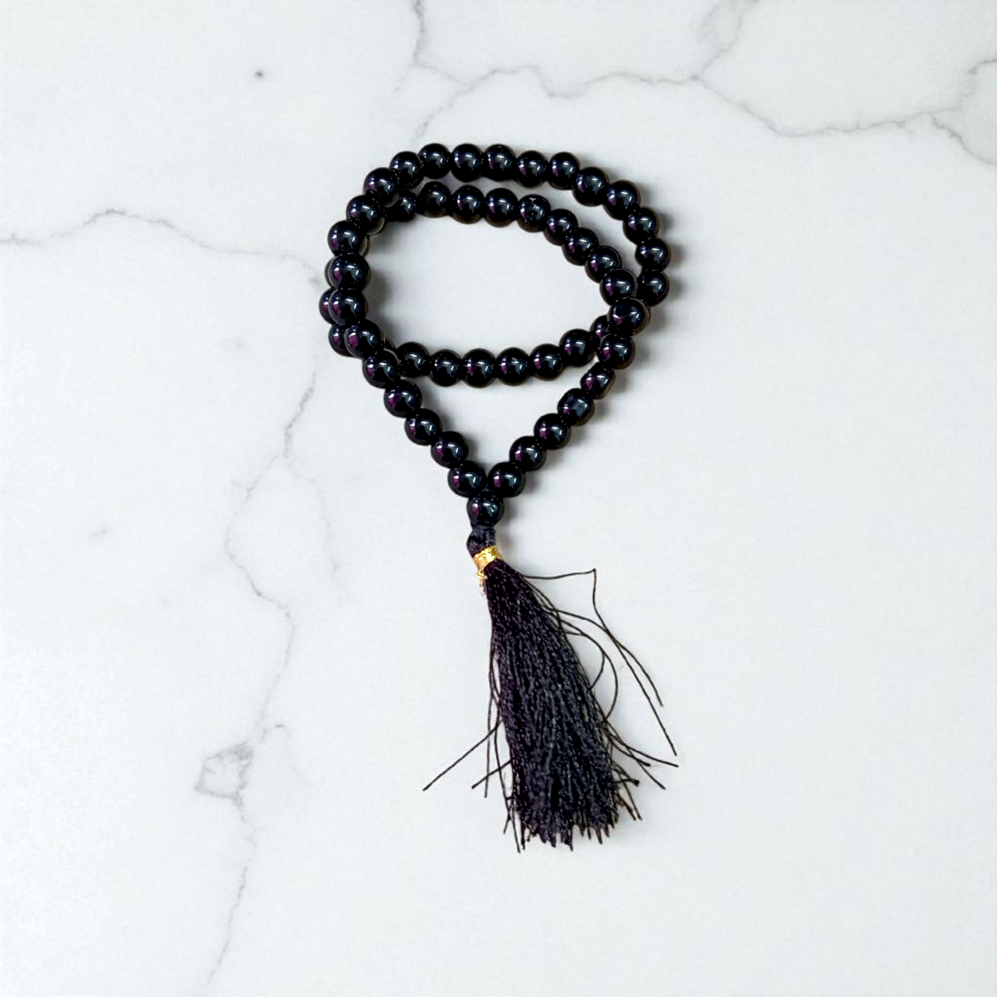 Lab Certified 54+1 bead Black Agate Mala with 6mm round beads for meditation, protection, and spiritual rituals