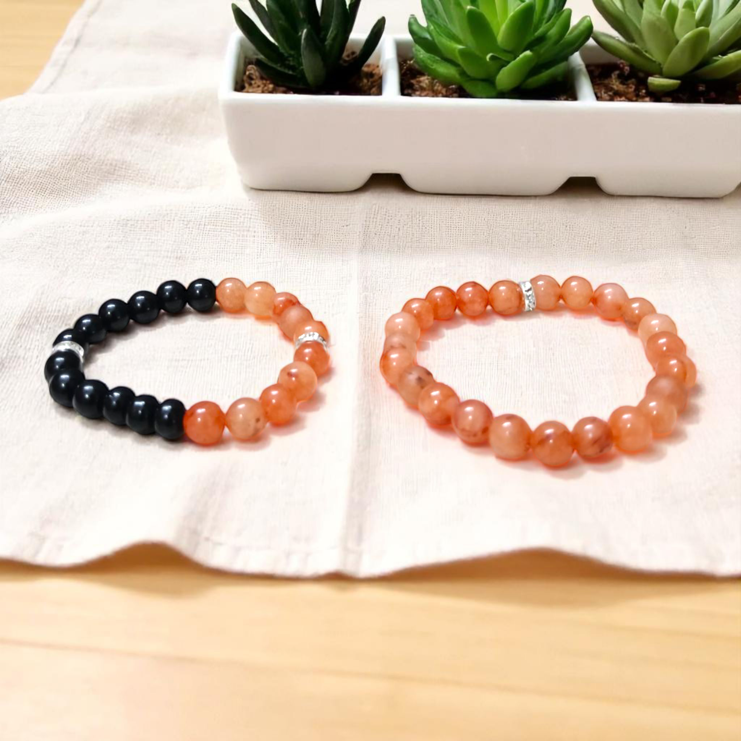 Lab Certified 8MM Hessonite & Black Agate Bracelet Combo – Healing & Protection | Gurupujan
