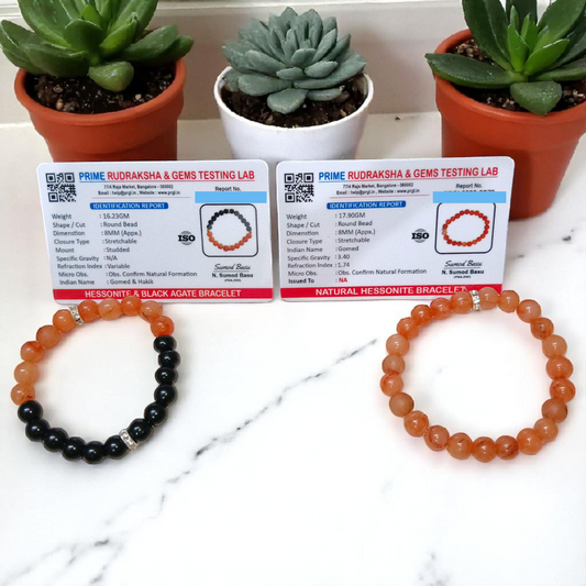 Lab Certified 8MM Hessonite & Black Agate Bracelet Combo – Healing & Protection | Gurupujan
