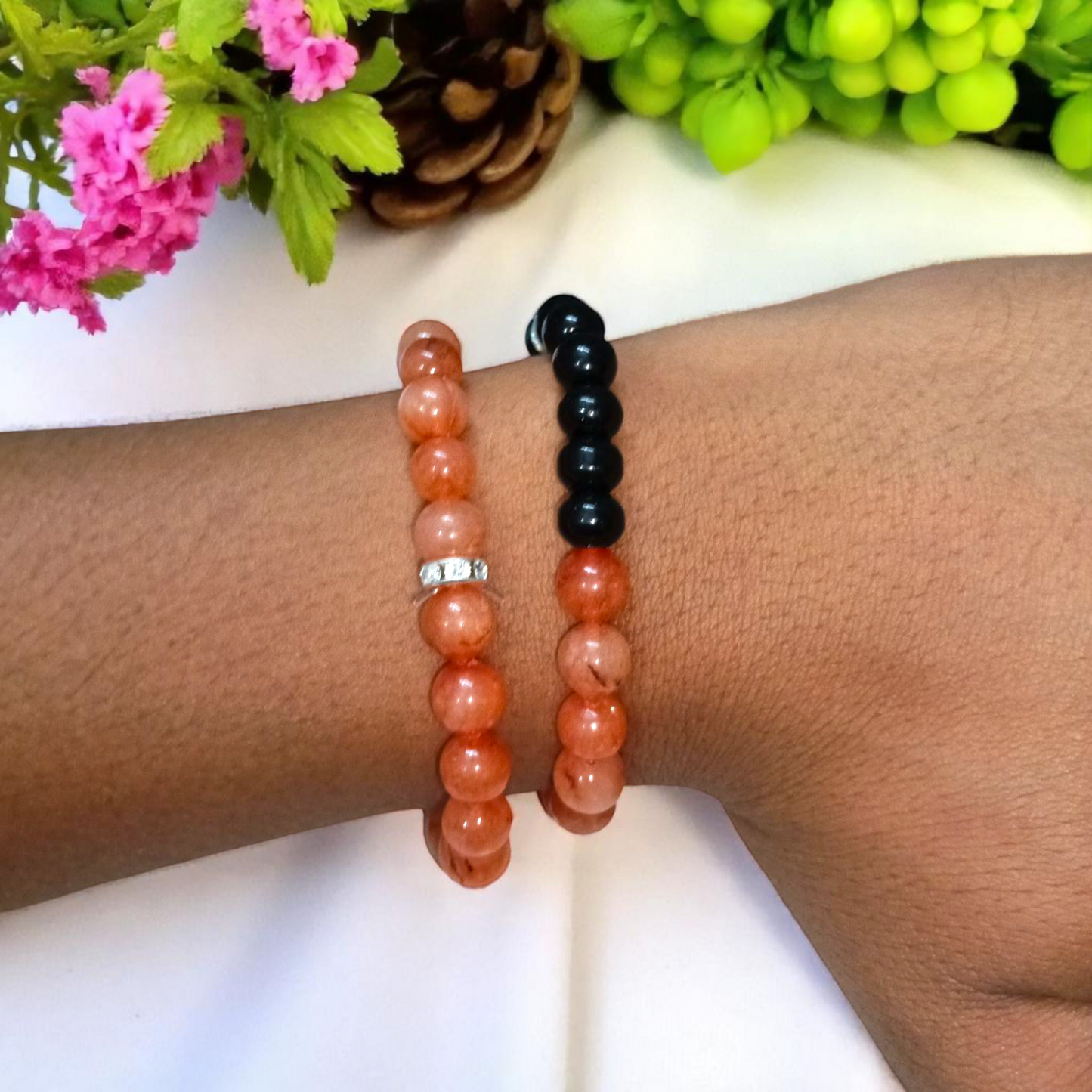 Lab Certified 8MM Hessonite & Black Agate Bracelet Combo – Healing & Protection | Gurupujan
