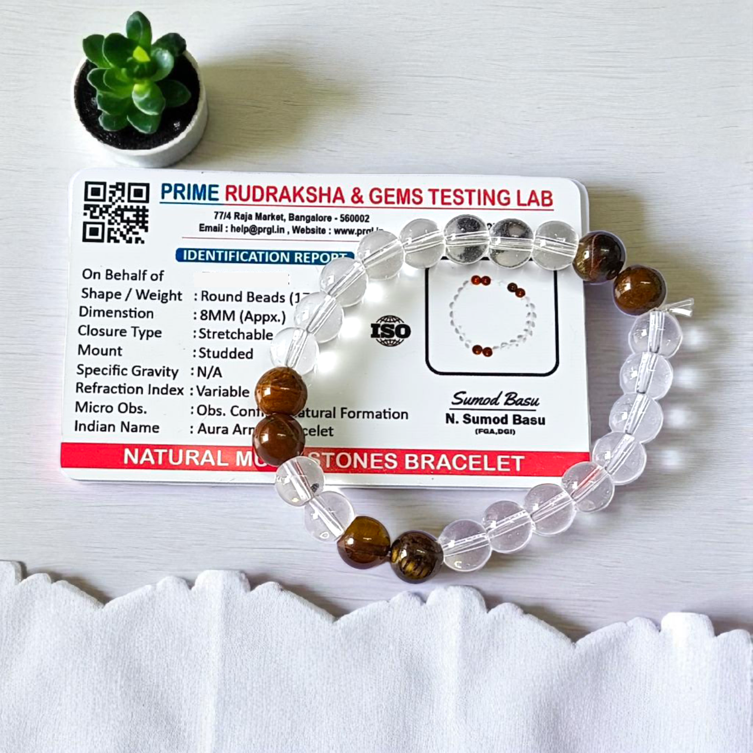 Lab Certified Aura Armor Bracelet with 8mm multi stone stretchable beads for healing, chakra balancing, and spiritual protection