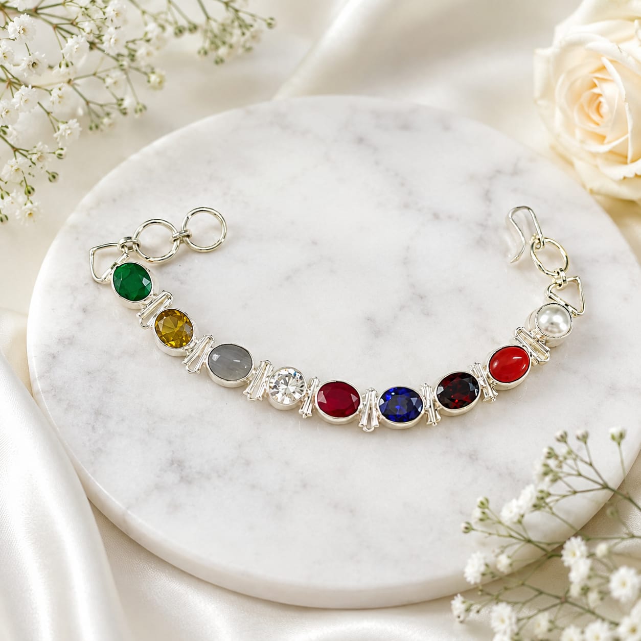 Lab Certified Multicolor Navratan Navgrah Bracelet for Spiritual Balance