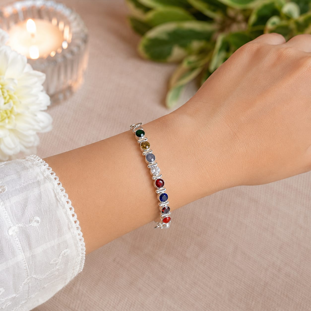 Lab Certified Multicolor Navratan Navgrah Bracelet for Spiritual Balance