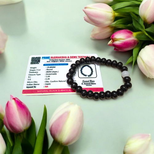 Natural Black & White Agate Bracelet  | Lab Certified | Stretchable