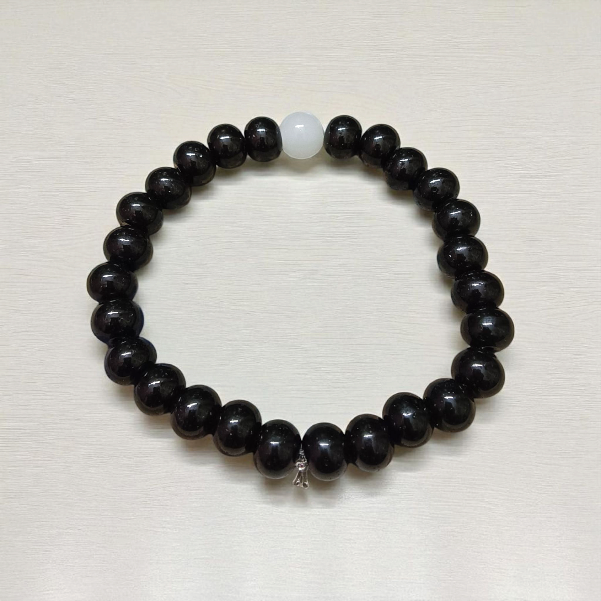 Lab Certified Natural Black and White Agate (Hakik) Bracelet with 8mm Beads for Healing and Energy Balance