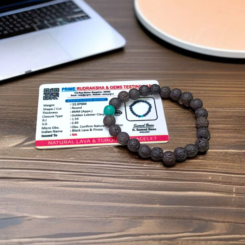 Natural Lava & Turquoise Bracelet  Stretchable Lab Certified