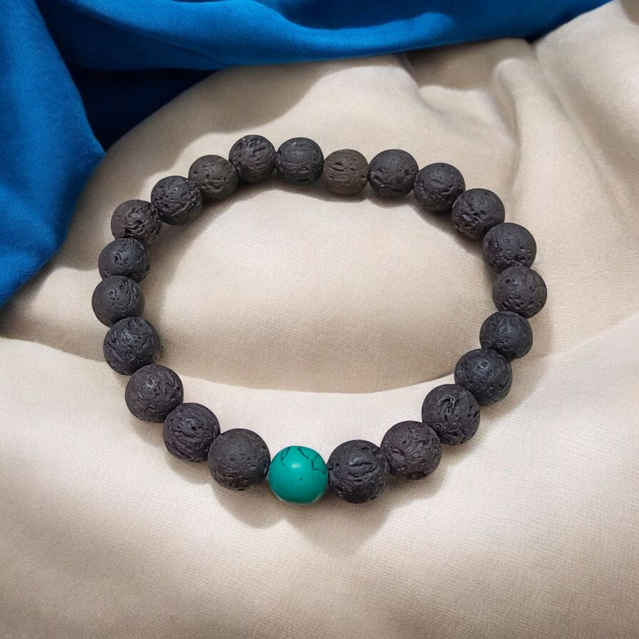 Lab Certified Natural Lava and Turquoise Bracelet with 8mm Stretchable Beads for Healing, Meditation, and Aromatherapy Use