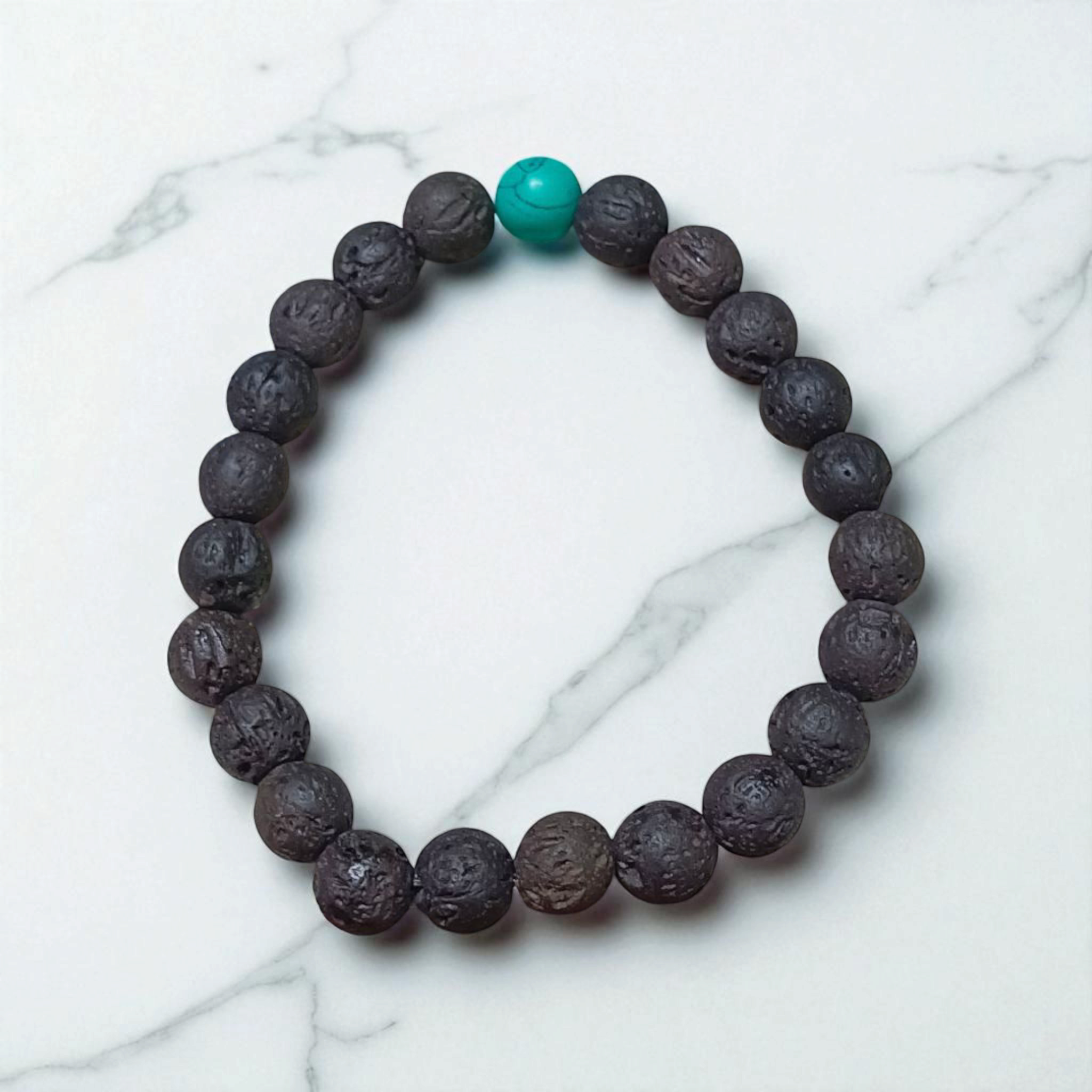 Lab Certified Natural Lava and Turquoise Bracelet with 8mm Stretchable Beads for Healing, Meditation, and Aromatherapy Use