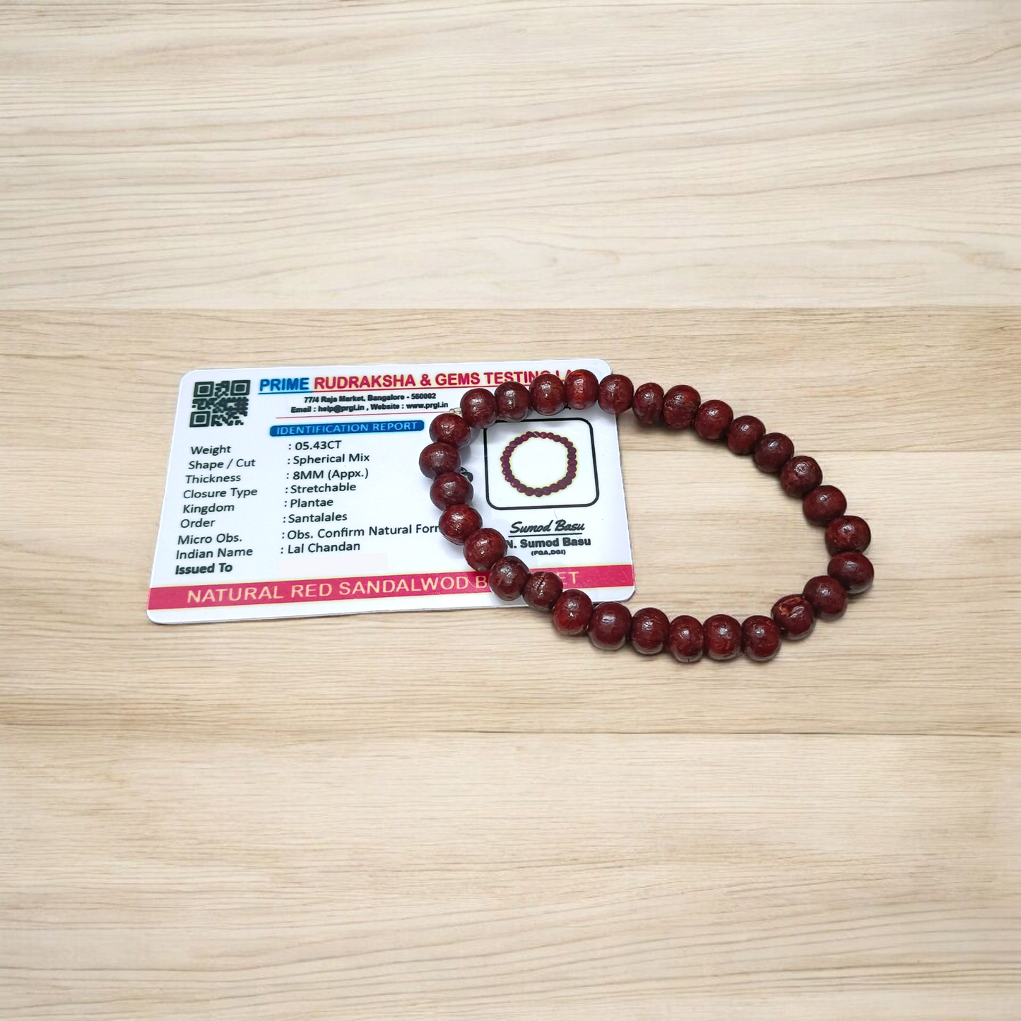 Lab Certified Natural Red Sandalwood Bracelet for Meditation, Healing & Spiritual Use