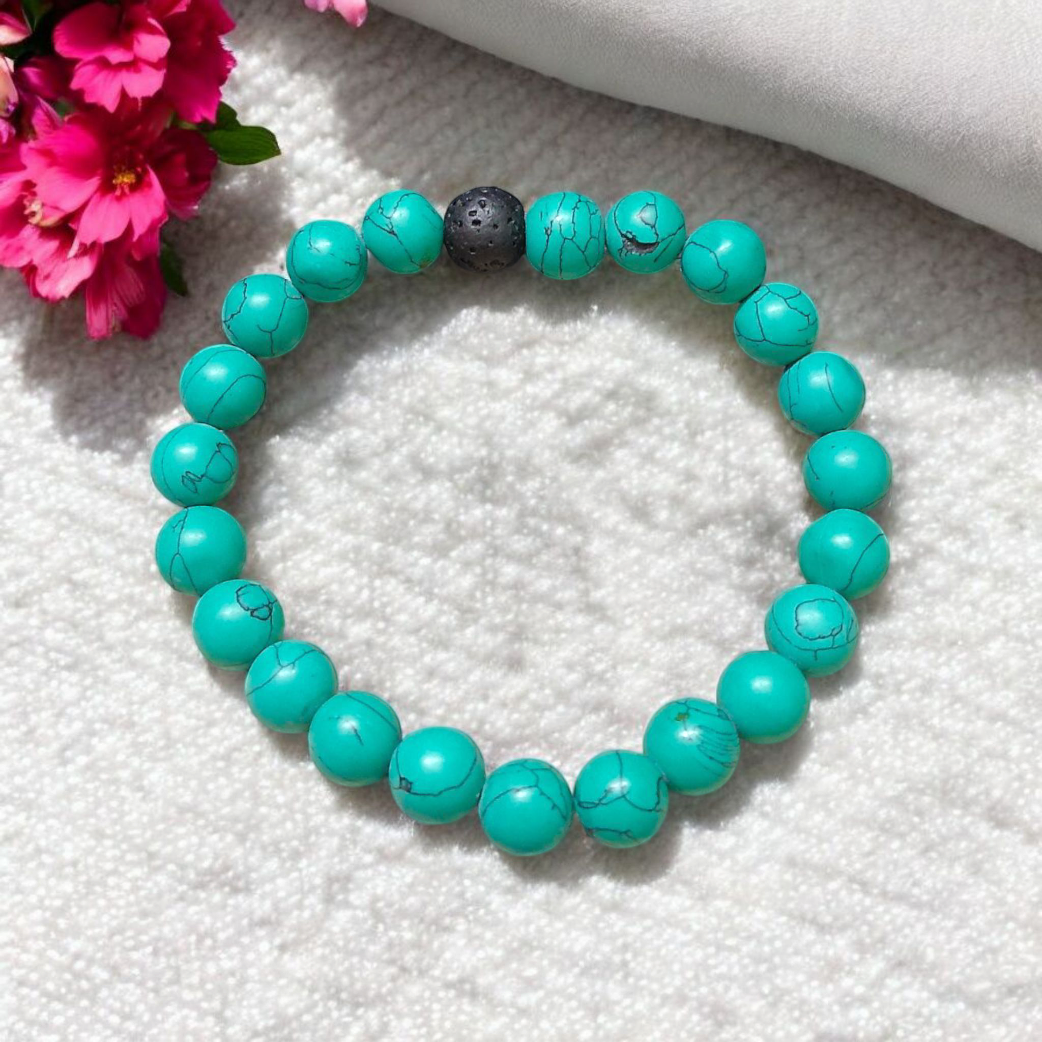 Lab Certified Natural Turquoise and Lava Stone Bracelet with 8mm Beads for Meditation, Healing, and Grounding Energy