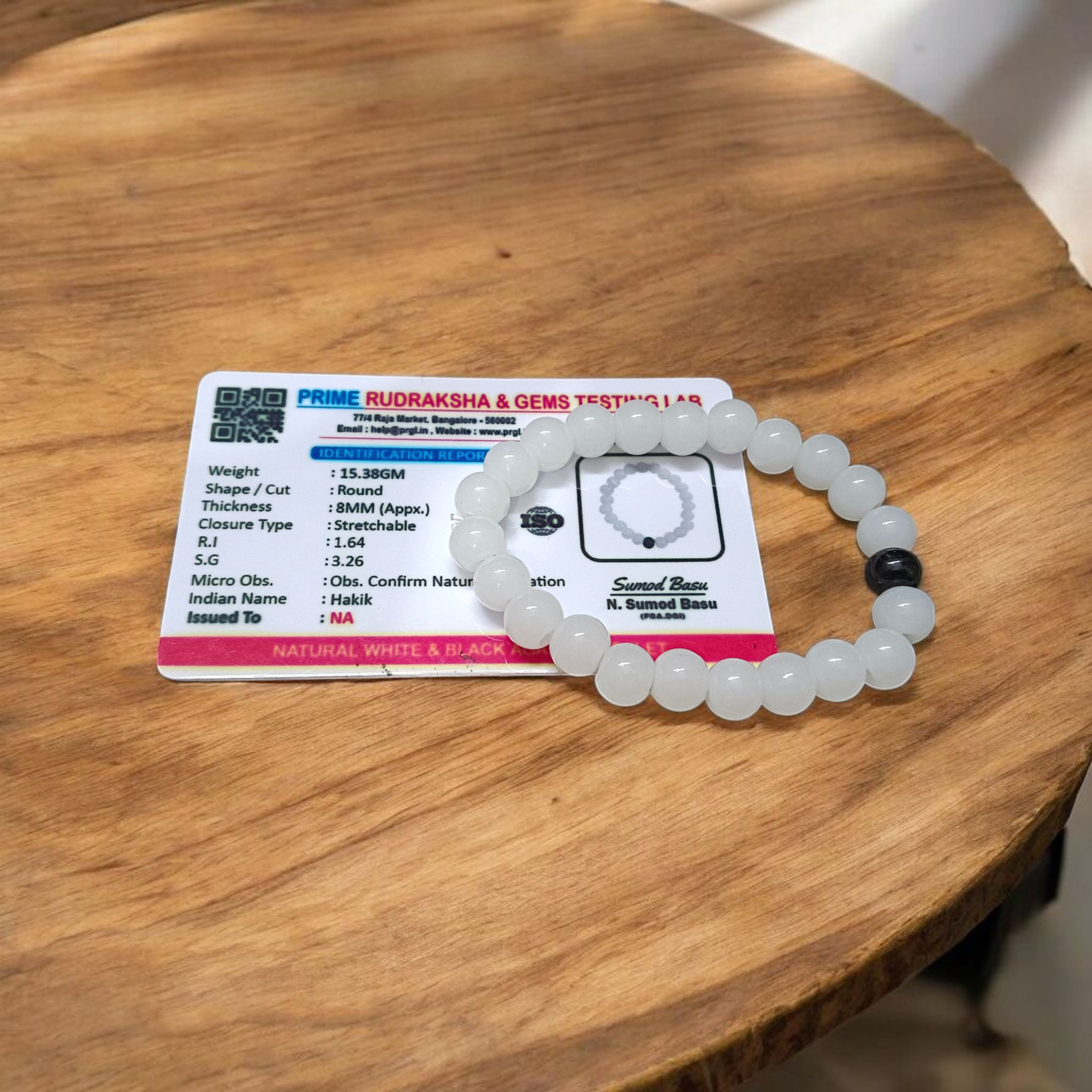 Lab Certified Natural White and Black Agate Bracelet with 8mm Stretchable Beads for Healing, Balance, and Energy Protection

