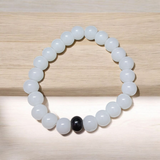 Lab Certified Natural White and Black Agate Bracelet with 8mm Stretchable Beads for Healing, Balance, and Energy Protection

