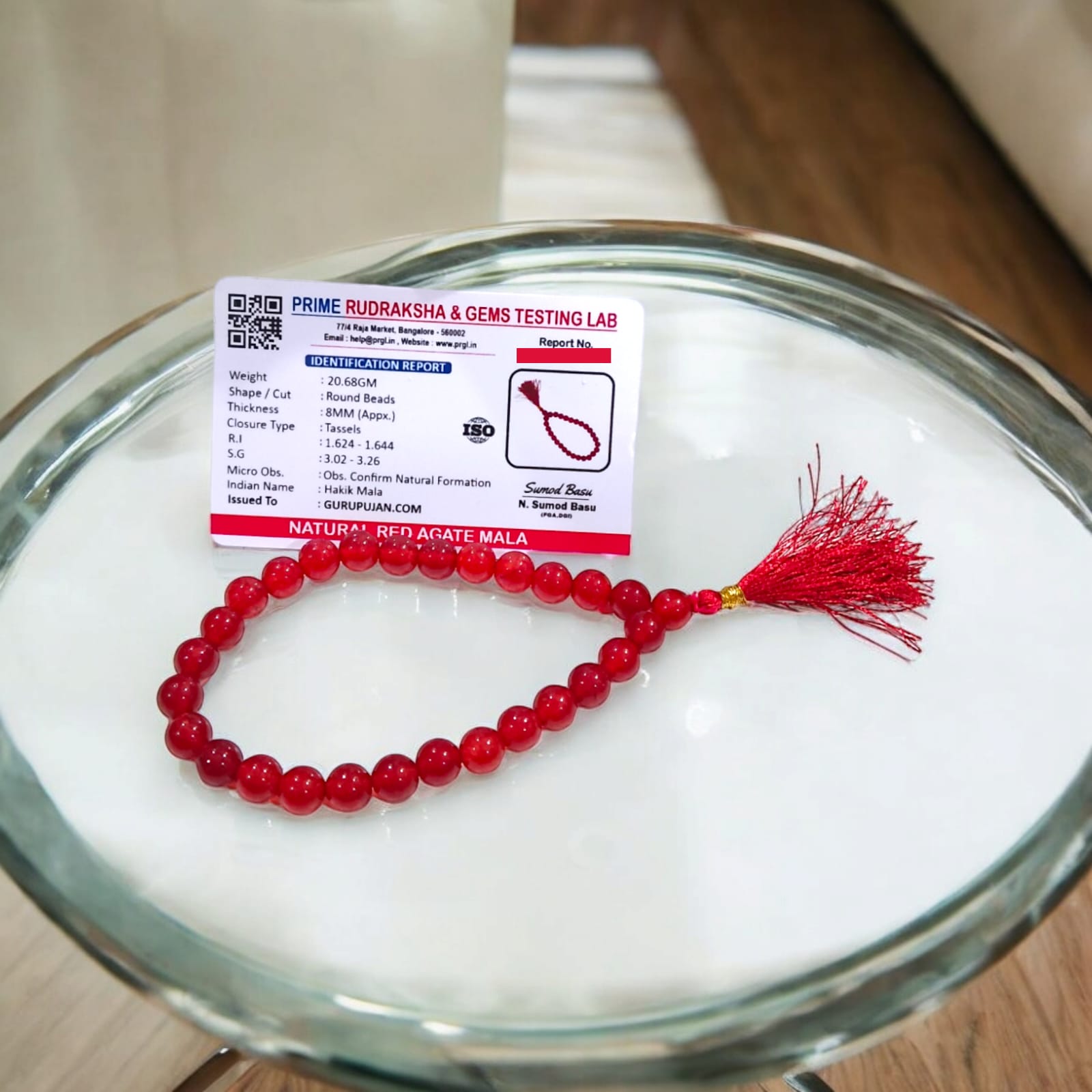 Lab Certified Original Red Agate Mala with 108+1 Beads from Gurupujan