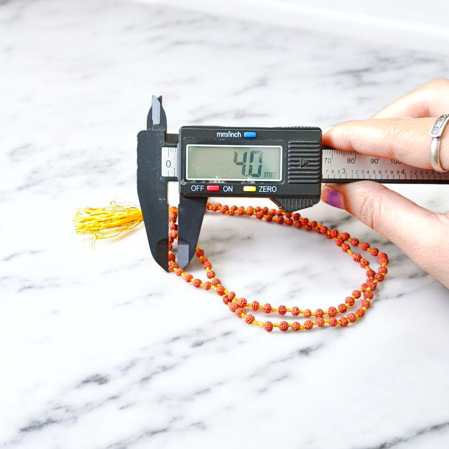 Lab certified 5 Mukhi Rudraksha Mala with 108+1 beads, 4mm size, for meditation, stress relief, and mental clarity