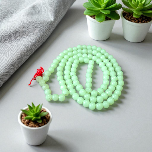 Lab certified Green Moti Mala with 108+1 beads for meditation, Japa, and emotional healing