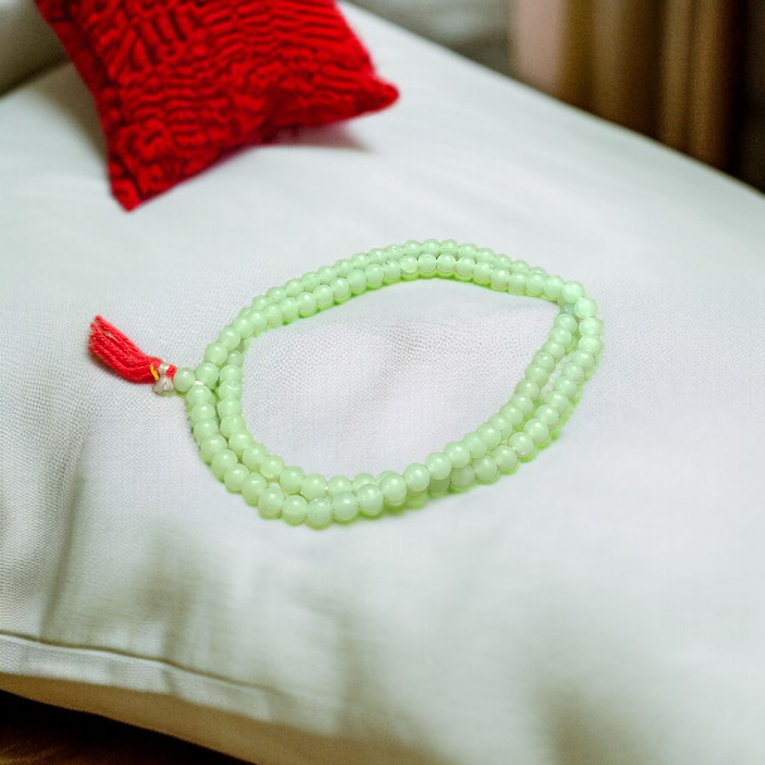Lab certified Green Moti Mala with 108+1 beads for meditation, Japa, and emotional healing