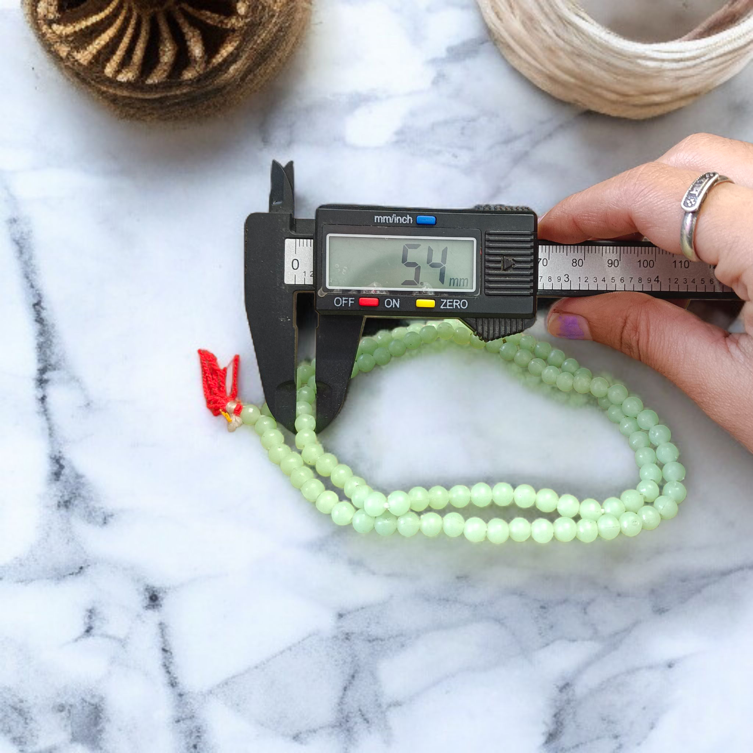 Lab certified Green Moti Mala with 108+1 beads for meditation, Japa, and emotional healing