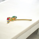 Laddu Gopal Bansuri with a peacock design and zircon embellishments, ideal for festival celebrations like Janmashtami.