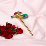 Laddu Gopal Bansuri with a peacock design and zircon embellishments, ideal for festival celebrations like Janmashtami.