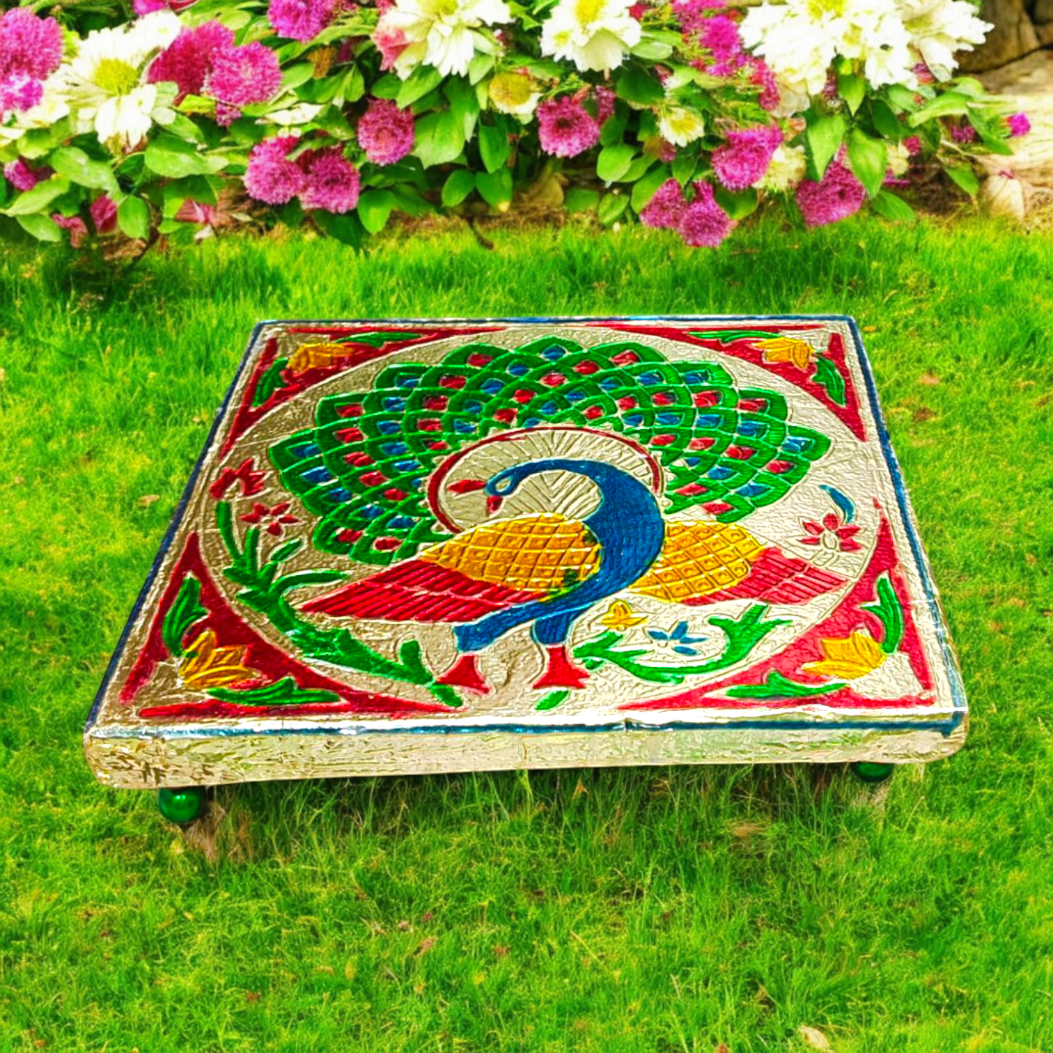 Laddu Gopal Chowki with an elegant design, perfect for Krishna idol and pooja room decoration.