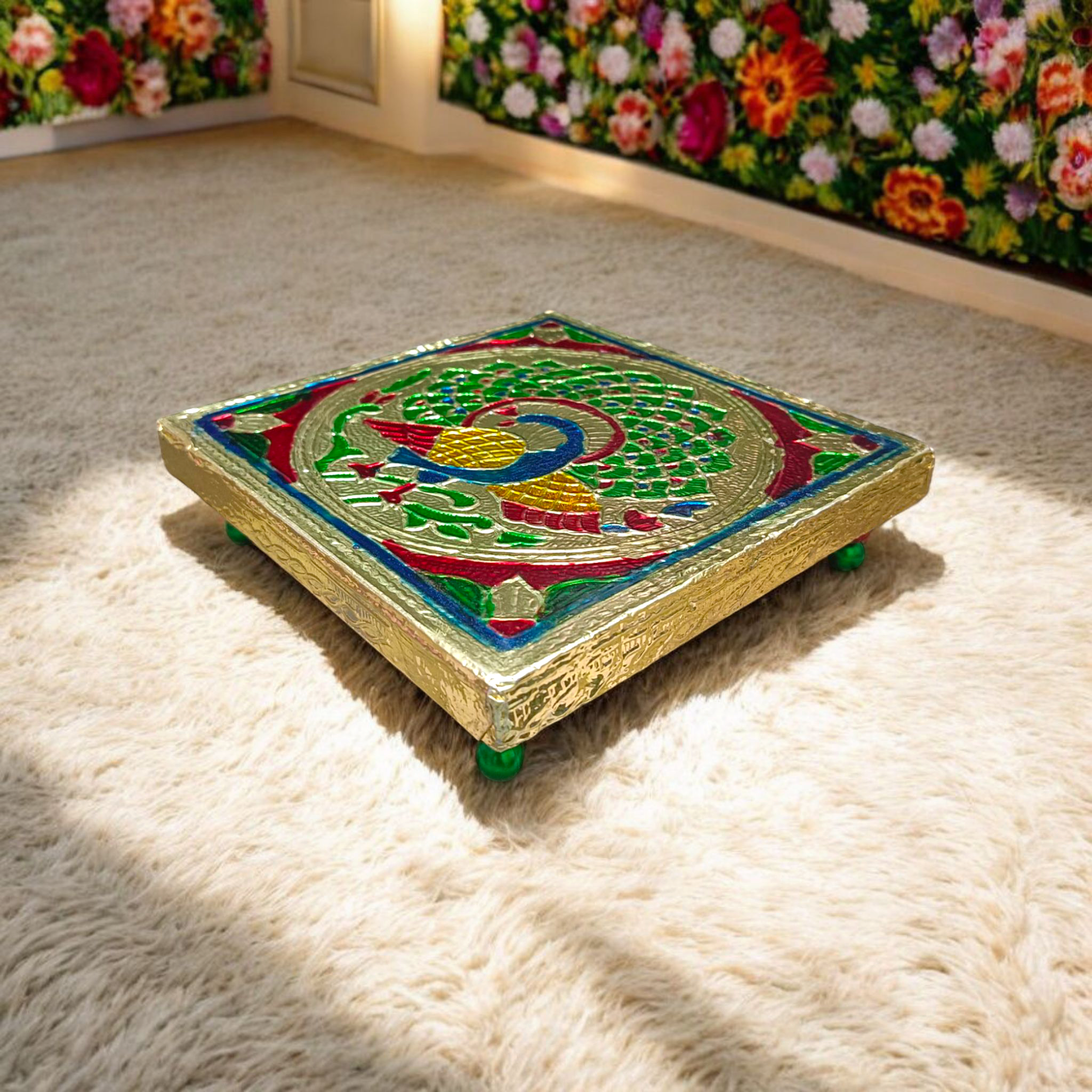 Laddu Gopal Chowki with an elegant design, perfect for Krishna idol and pooja room decoration.