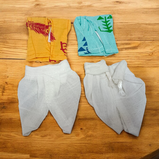 Laddu Gopal Cotton Dhoti Kurta for summer, Set of 2, perfect for idols of size 0-2 No.
