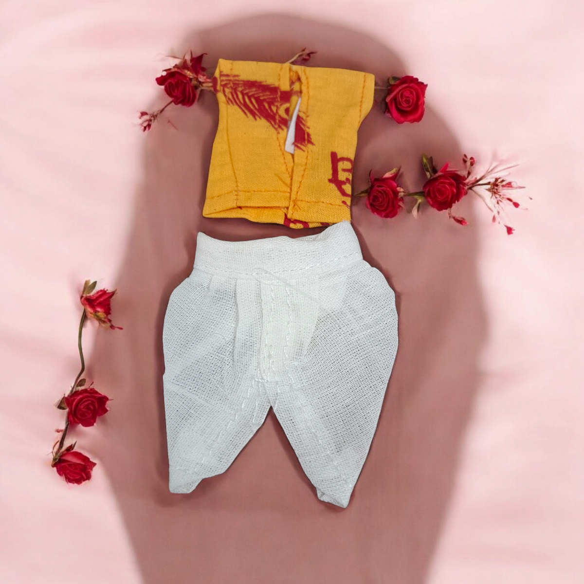Laddu Gopal Cotton Dhoti Kurta for summer, Set of 2, perfect for idols of size 0-2 No.