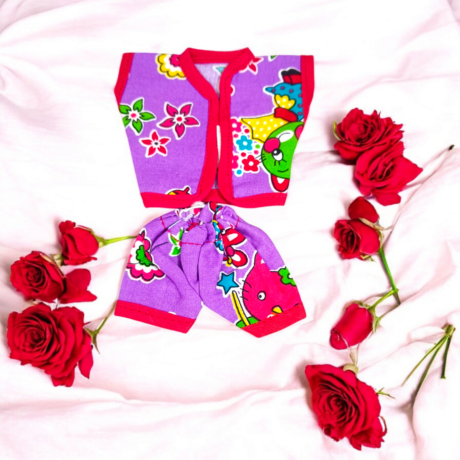 Laddu Gopal Ji dressed in soft cotton night suits, colorful and elegant design