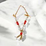 Laddu Gopal Mala made from zircon stones, designed as a small, adjustable garland for adorning Krishna idols and other deity figures, adding divine sparkle and elegance.