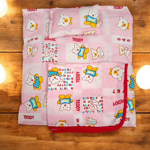 Laddu Gopal Puffed Bedsheet with Pillow & Blanket | 0-4 No. Krishna
