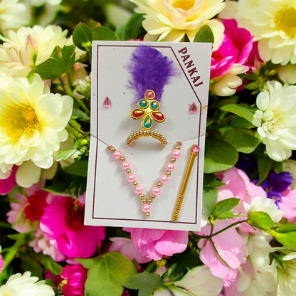 Laddu Gopal Shringaar Set | Mukut, Bangle, Mala, Earrings, Bansuri, Bindi