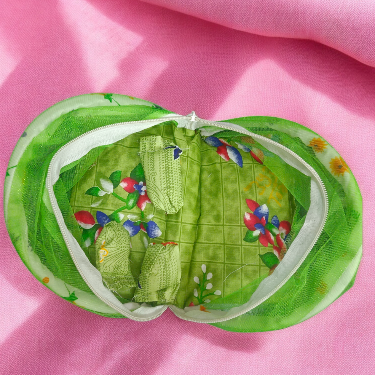 Laddu Gopal comfortable bed with mosquito net and three soft pillows, ideal for idols of size 0-4 No.