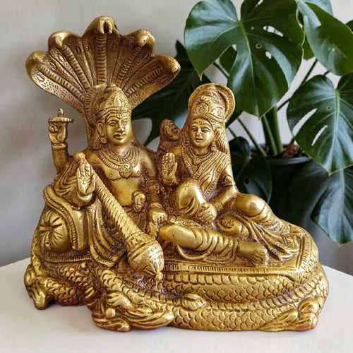 Lakshmi Narayan Brass Idol on Shesh Naag for Puja, Prosperity & Blessings