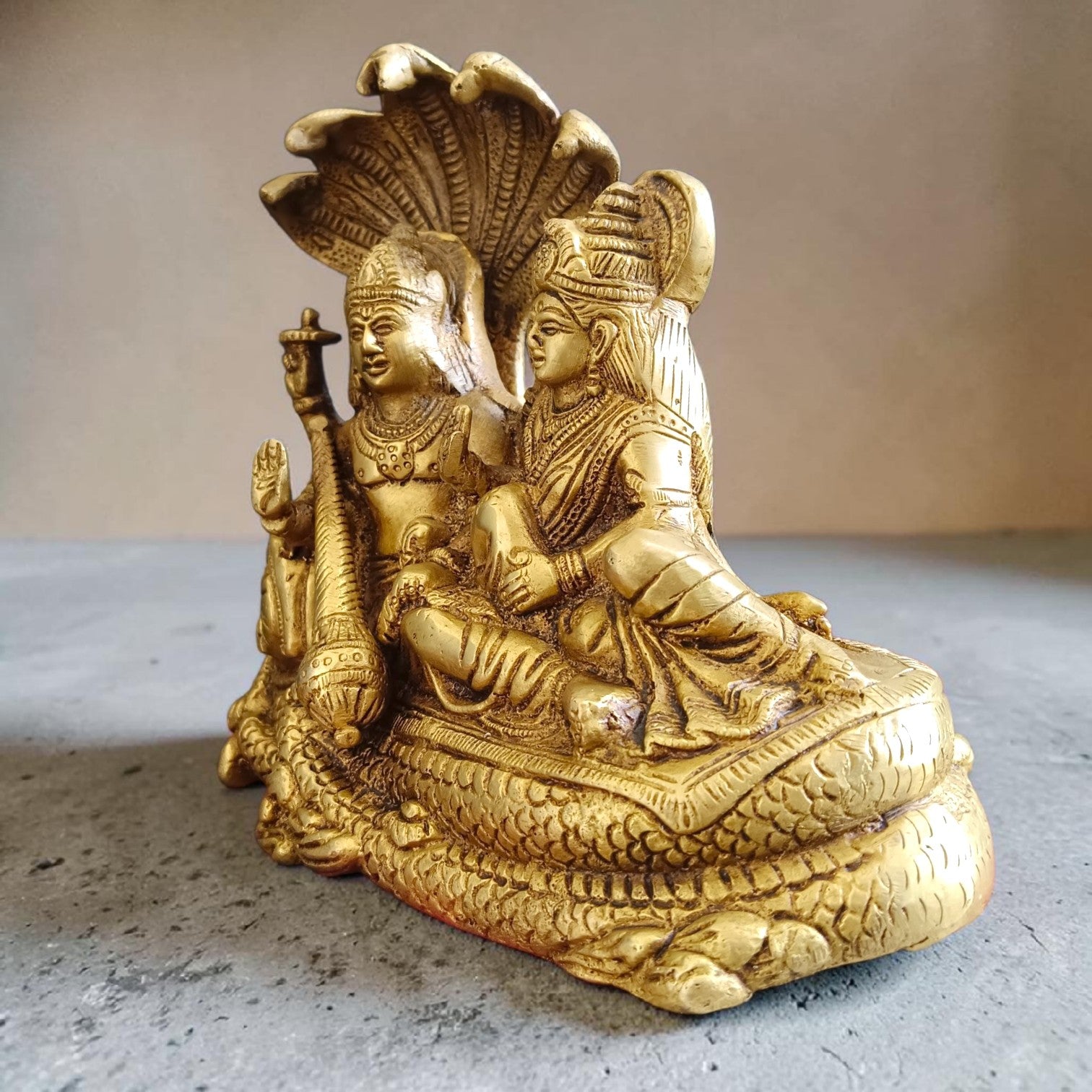 Lakshmi Narayan Brass Idol on Shesh Naag Brass Murti for Home Temple Puja Prosperity and Divine Blessings