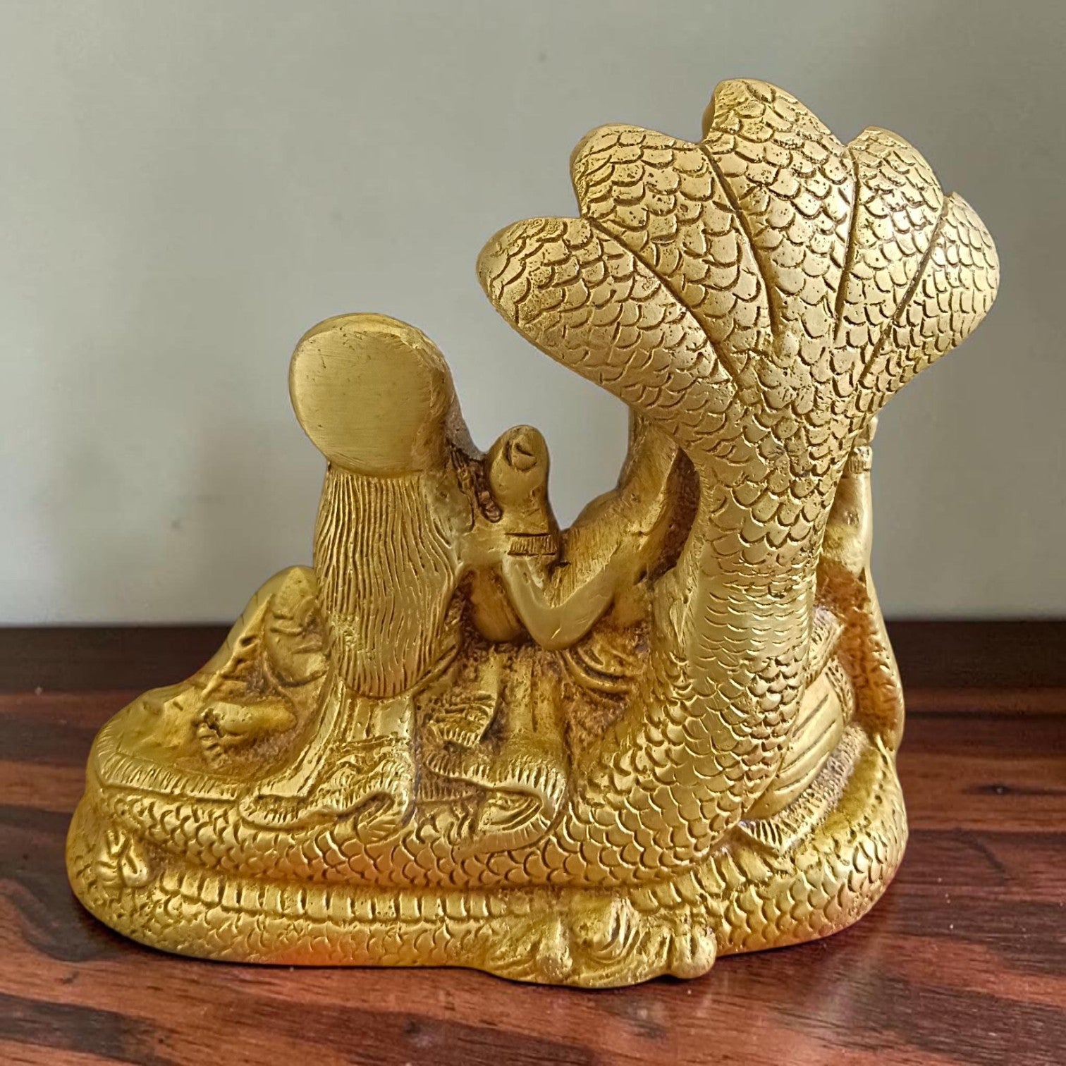 Lakshmi Narayan Brass Idol on Shesh Naag Brass Murti for Home Temple Puja Prosperity and Divine Blessings