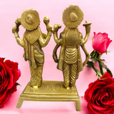 Lakshmi Narayan Standing Pose Pure Brass Idol, intricately crafted with Lord Vishnu and Goddess Lakshmi in a divine standing posture, made from high-quality brass.